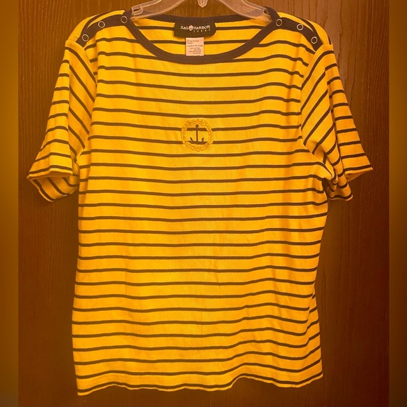 Sag Harbor Sport Vtg short sleeved shirt naval Anchor crest Yellow W/stripe XL - Picture 1 of 7